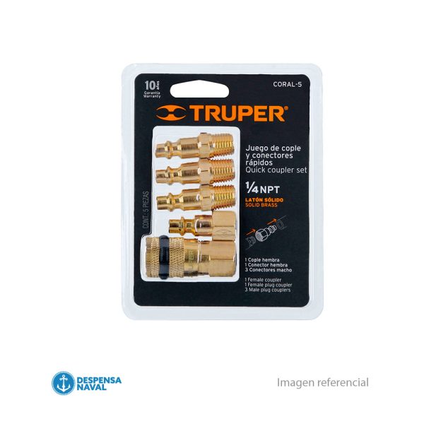 Juego de 4 Acoples Macho y 1 Hembra 1/4 NPT